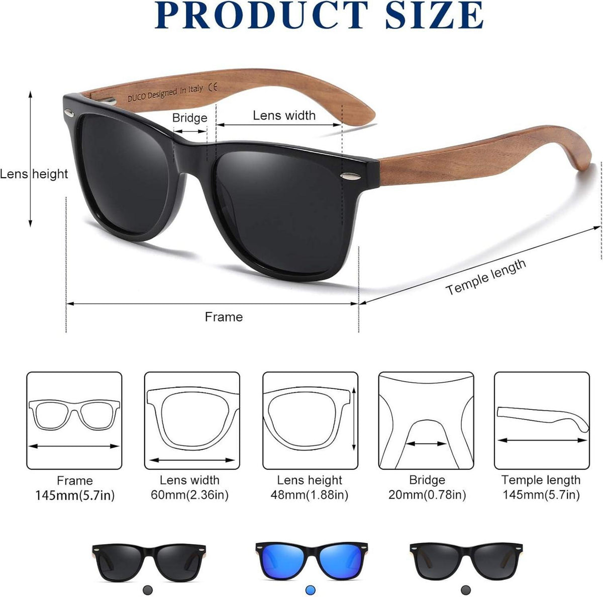 Polarisierte UV-Schutz Sonnenbrille Walnuss Holzrahmen Designerbrille