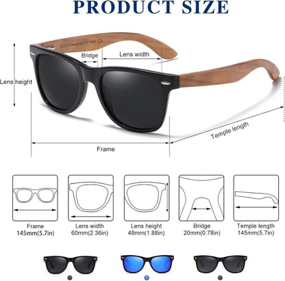 Polarisierte UV-Schutz Sonnenbrille Walnuss Holzrahmen Designerbrille