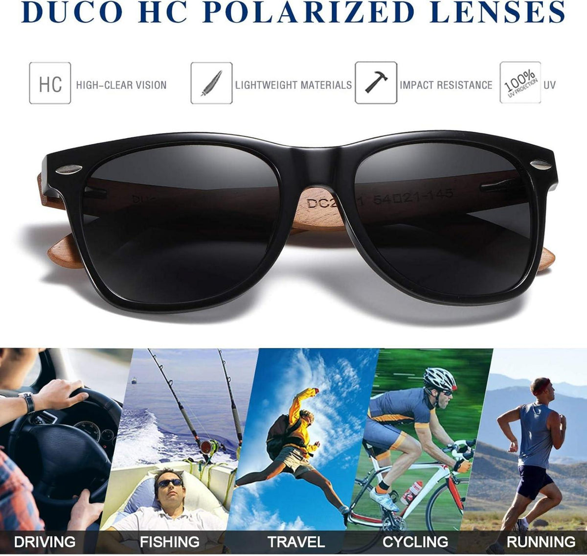 Polarisierte Sonnenbrille Damen Herren UV-Schutz Holzrahmen Walnuss
