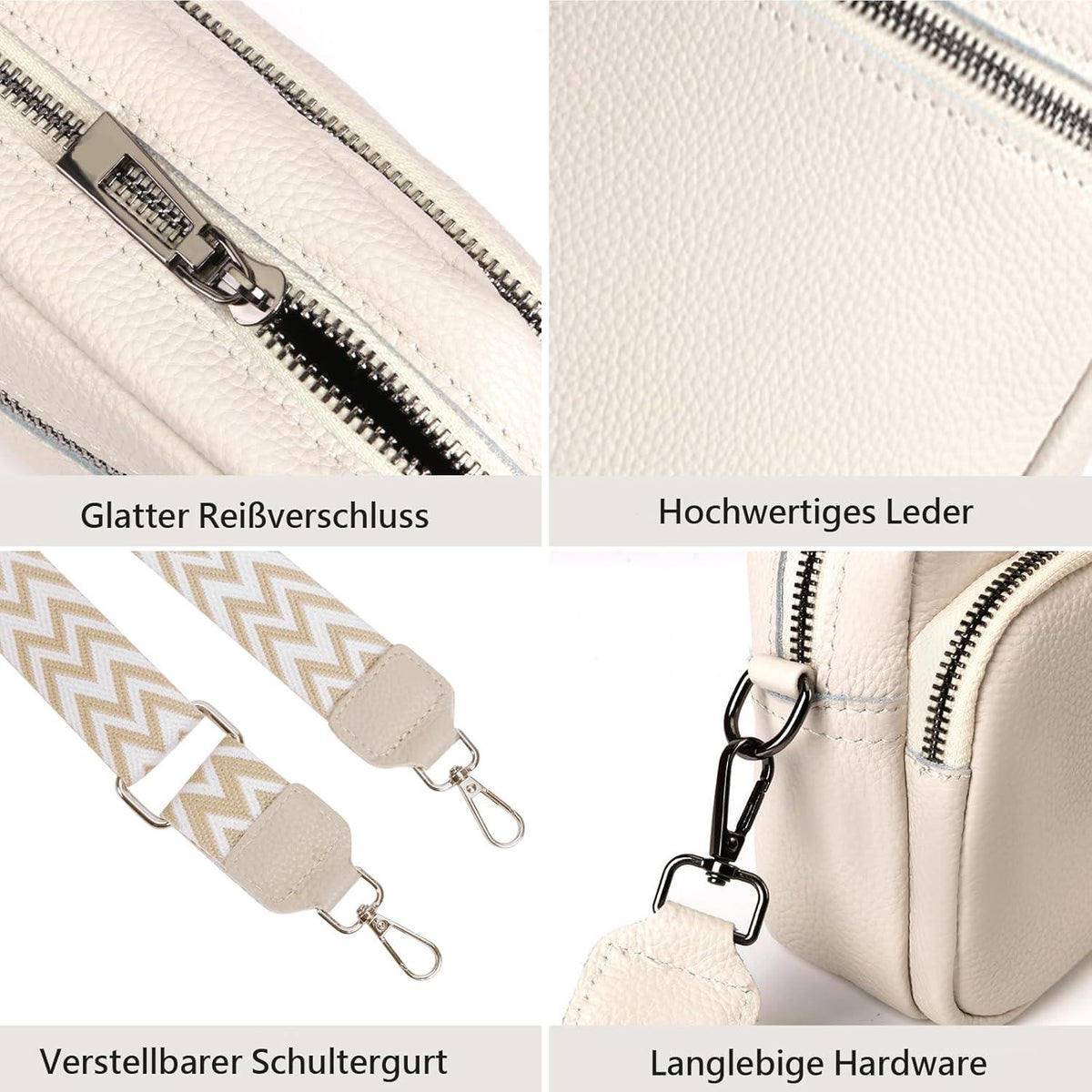 Damen Handy Umhängetasche Echtes Leder Crossbody Bag mit Breitem