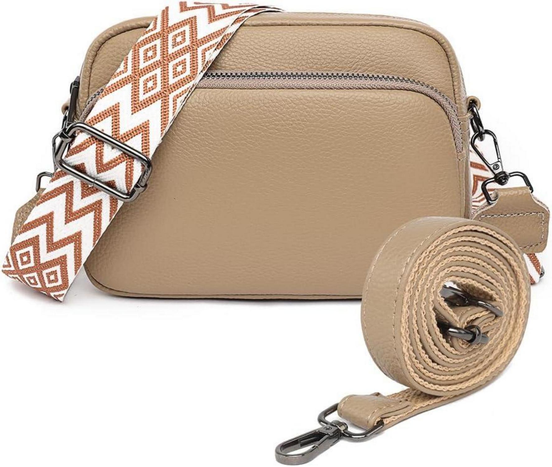 Damen Echtes Leder Umhängetasche Crossbody Bag mit Breitem