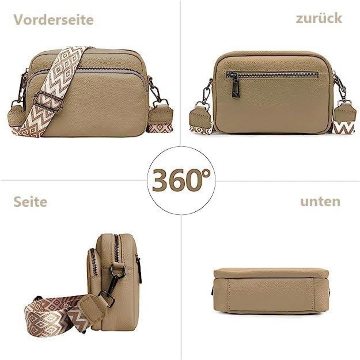 Damen Umhängetasche Echtes Leder Crossbody mit Breitem