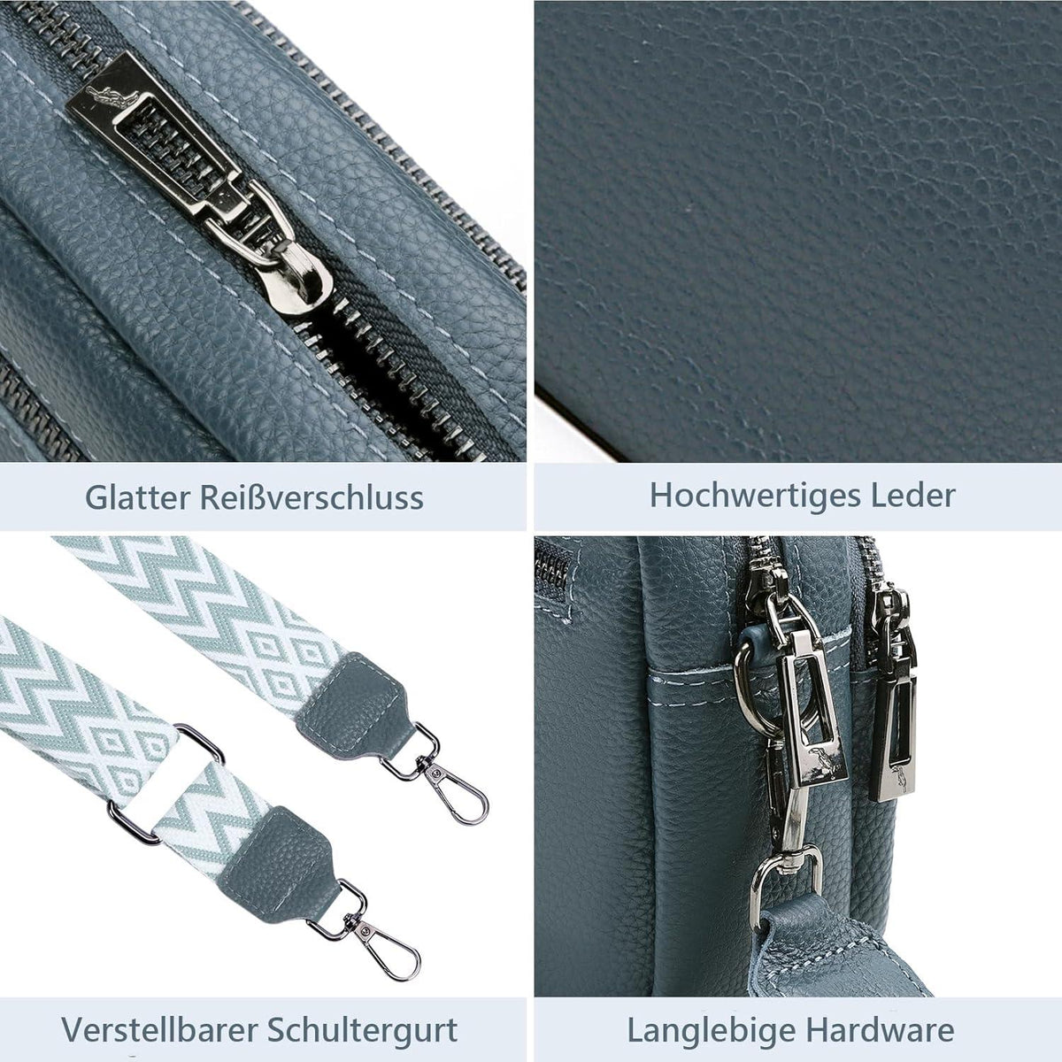 Damen Crossbody Umhängetasche aus echtem Leder mit breitem