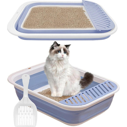 Faltbare Katzentoilette Flach Groß Blau 53*40*13.5cm