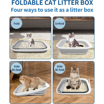Faltbare Katzentoilette Groß Grau mit Pedal & niedrigem Einstieg
