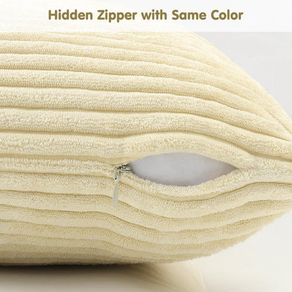 Kissenbezug Kordsamt Beige 45x45cm 2er Set Zierkissen Flauschig Sofa