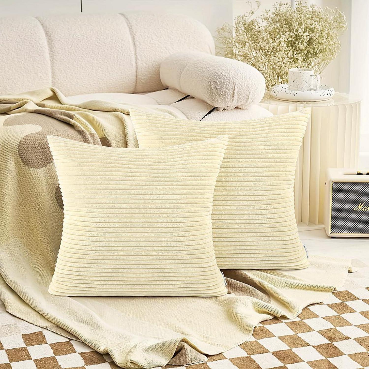 Kissenbezug Kordsamt Beige 45x45cm 2er Set Flauschig Zierkissen für