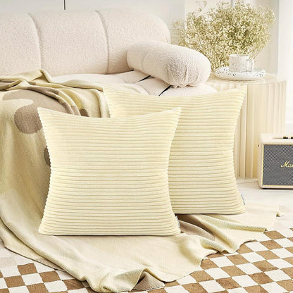 Kissenbezug Kordsamt Beige 45x45cm 2er Set Flauschig Zierkissen für