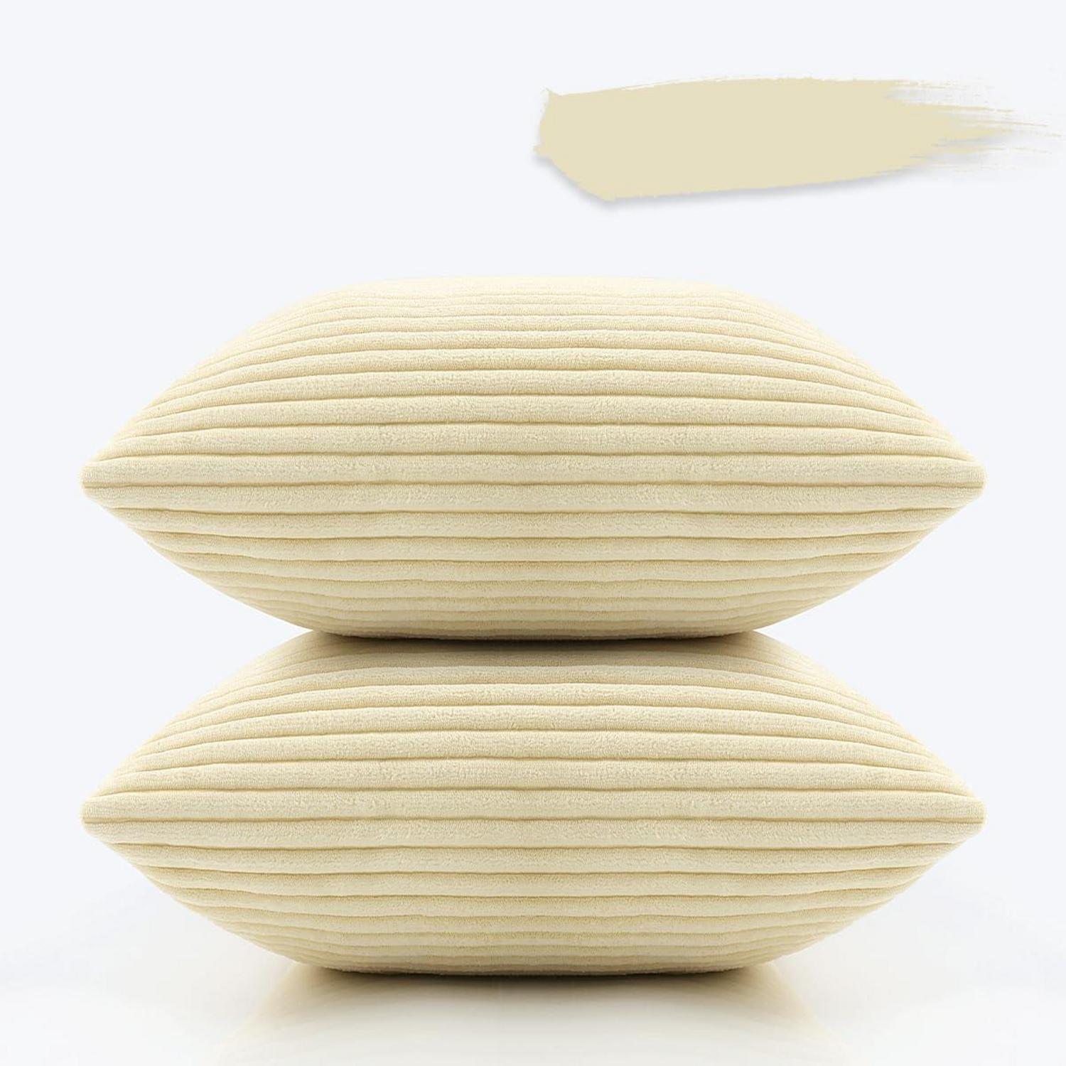 Kordsamt Kissenbezug 45x45cm beige Sofakissen 2er Set Flauschig Zierkissen für Sofa Schlafzimmer