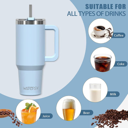 Trinkbecher 40oz Thermobecher Edelstahl Vakuum Auslaufsicher mit Griff und Strohhalm