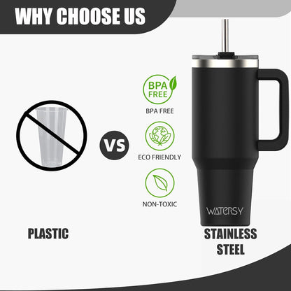 WATERSY 40oz Thermo Kaffeebecher Edelstahl Vakuum Trinkbecher mit Griff Schwarz