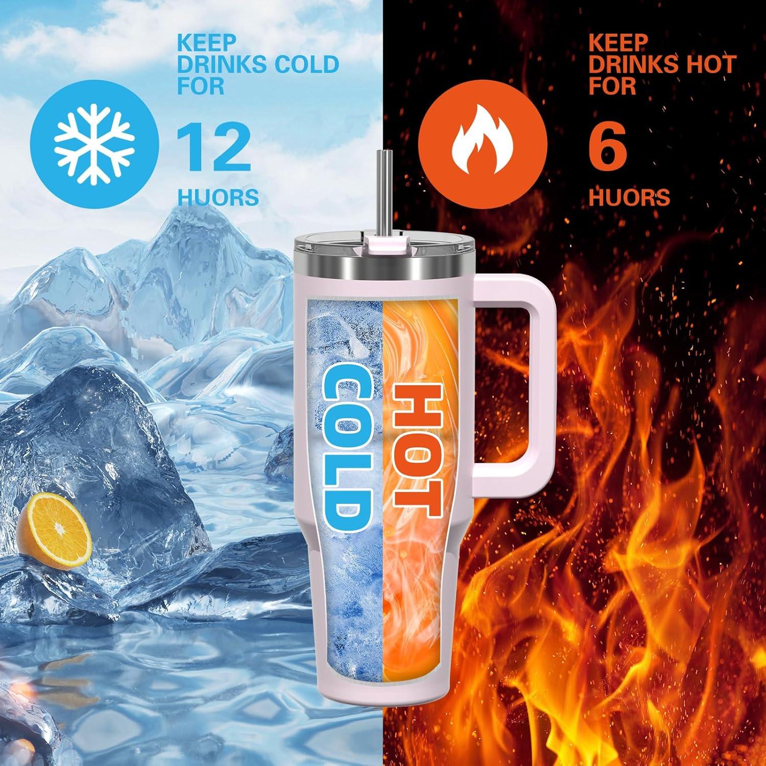 40oz Vakuum Thermobecher Rosenpulver Griff Trinkbecher