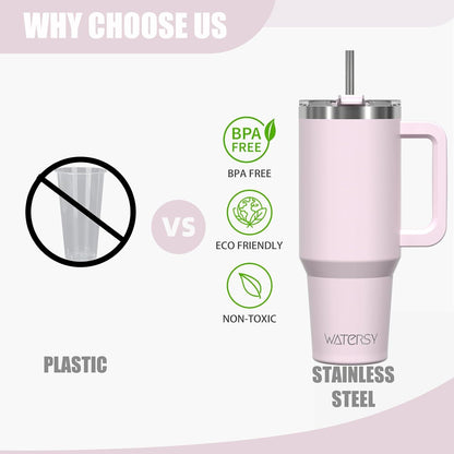 Isolierter Kaffeebecher 40oz Trinkbecher Vakuum Thermobecher mit Griff und Strohhalm - Rosenpulver