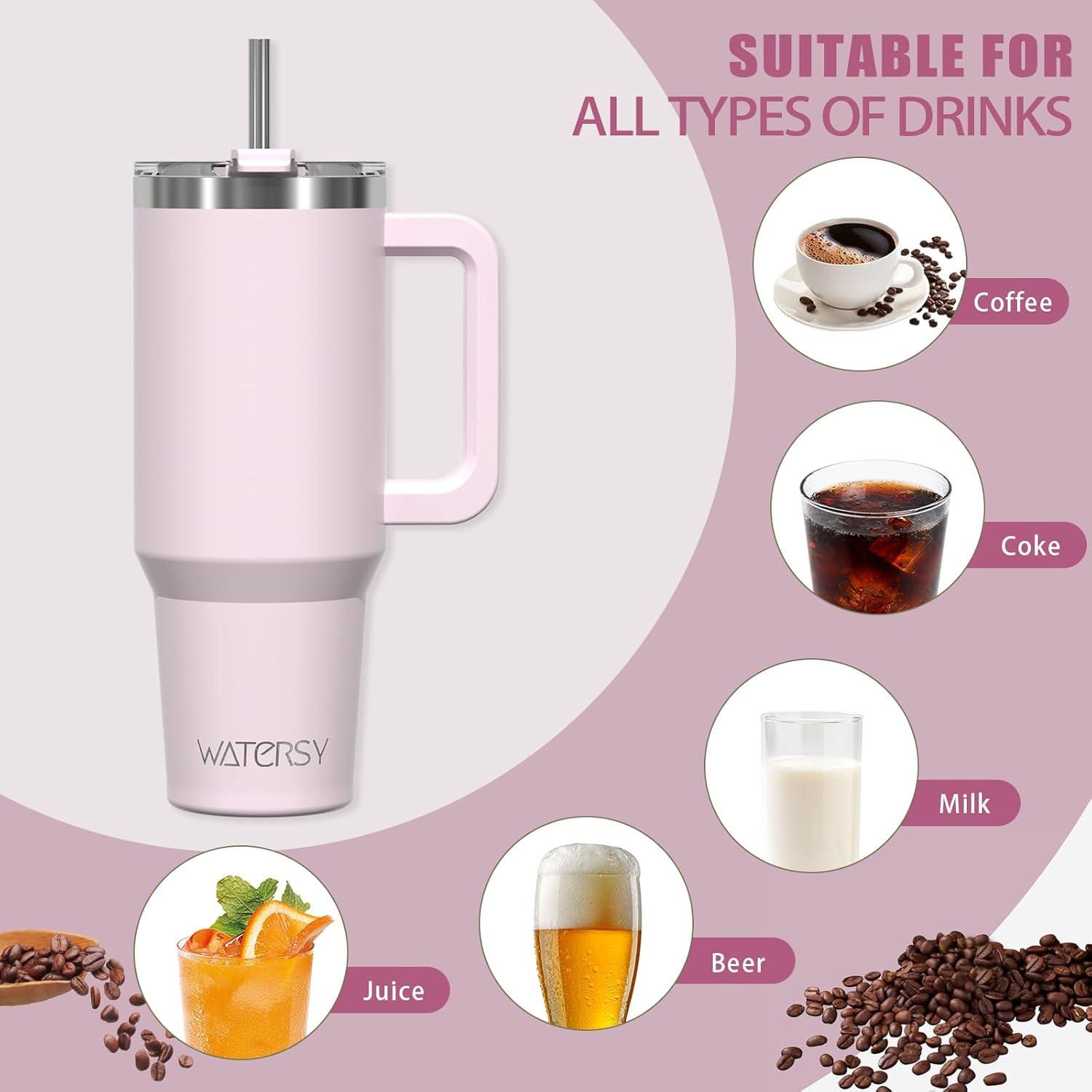 Isolierter Kaffeebecher 40oz Trinkbecher Vakuum Thermobecher mit Griff und Strohhalm - Rosenpulver