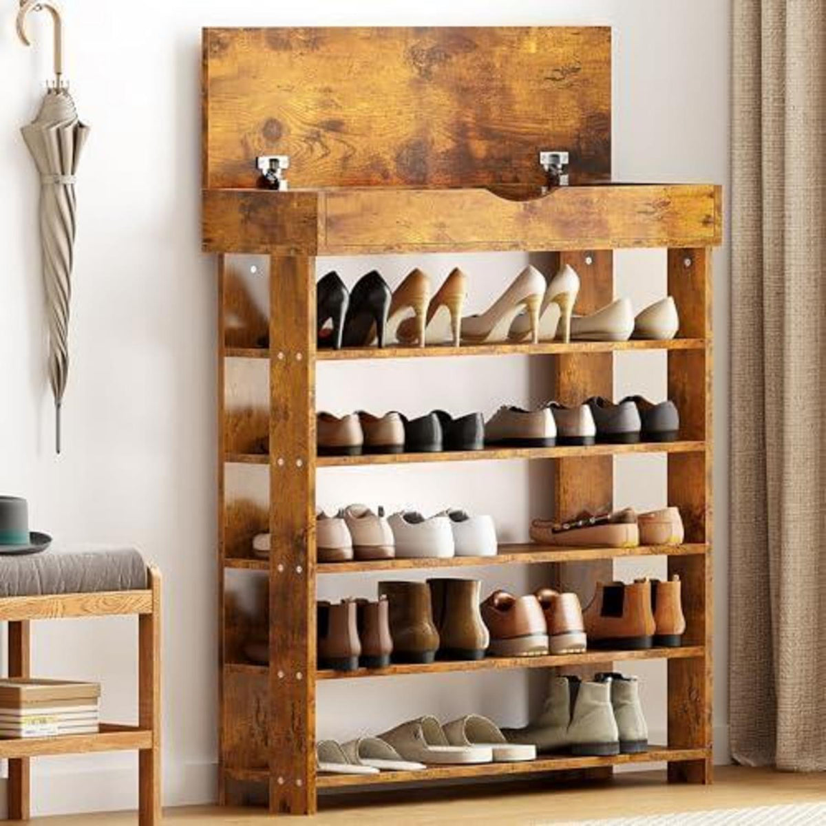 Holz Schuhregal 5 Ebenen – Schuhschrank für 20 Paar Schuhe