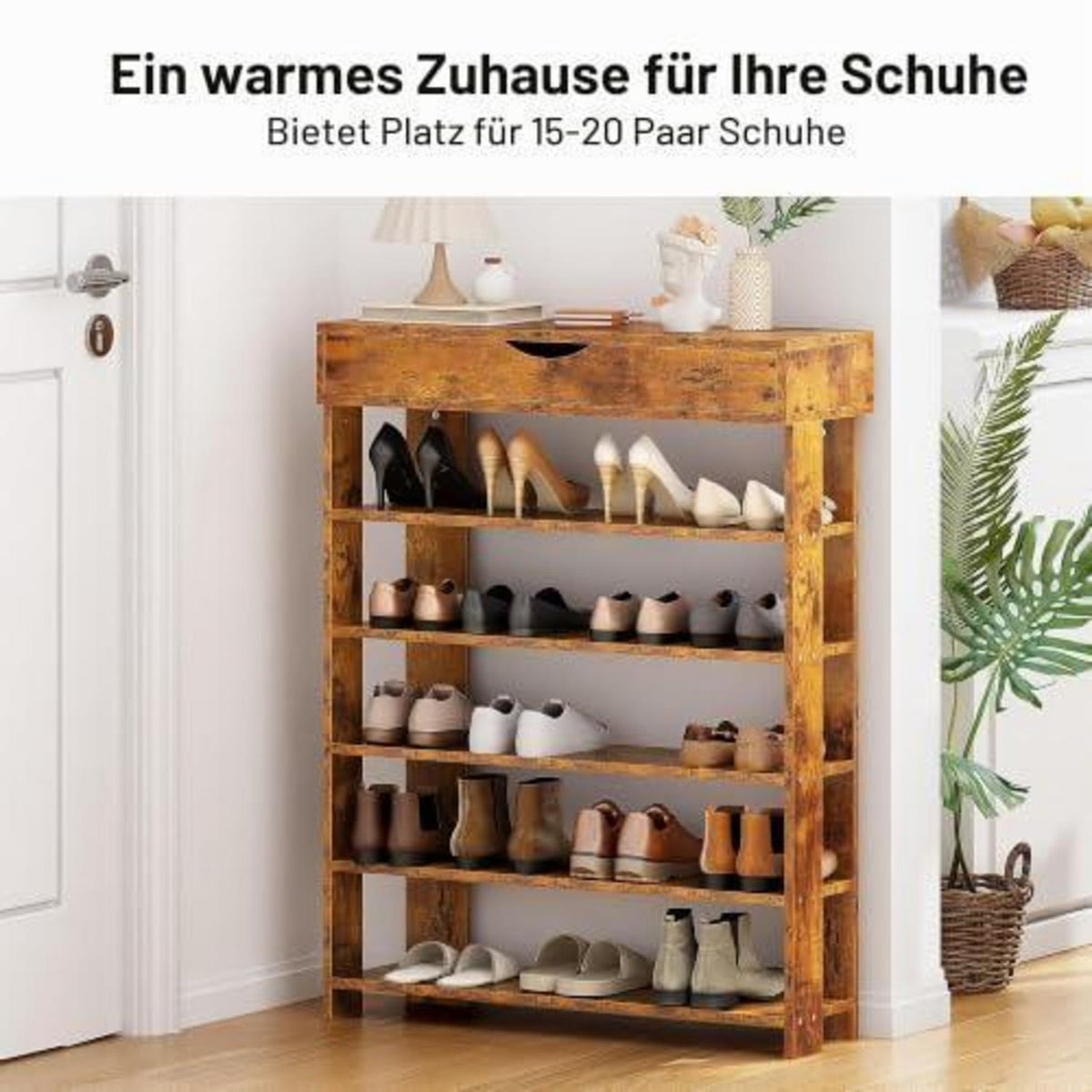 Holz Schuhregal 5 Ebenen – Schuhschrank für 20 Paar Schuhe