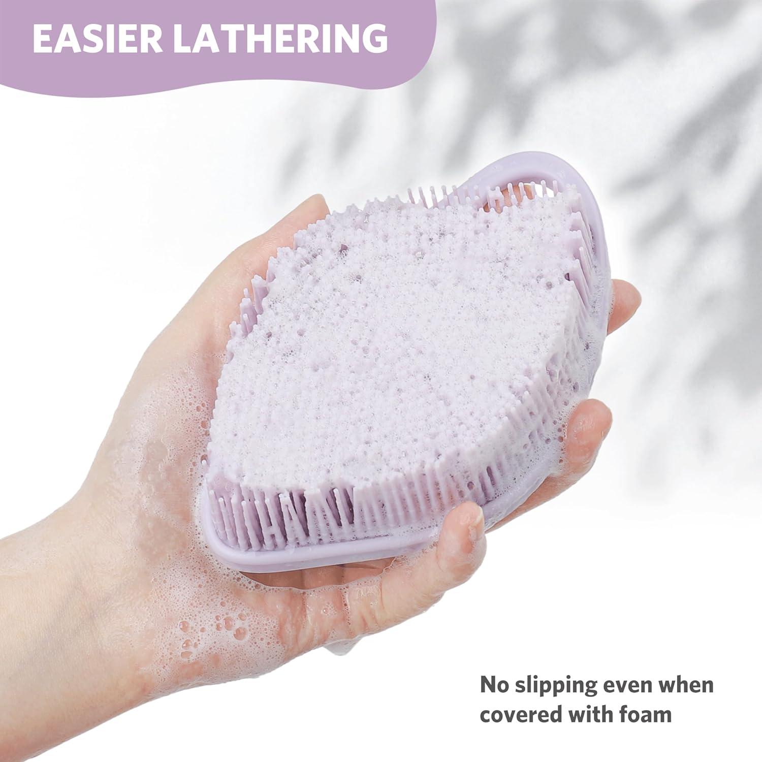 Silikon Körperbürste für empfindliche Haut, Blatt-förmiger Body Scrubber, Schaumbildende Borsten, Lila Violett