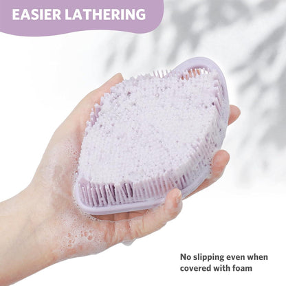 Silikon Körperbürste für empfindliche Haut, Blatt-förmiger Body Scrubber, Schaumbildende Borsten, Lila Violett