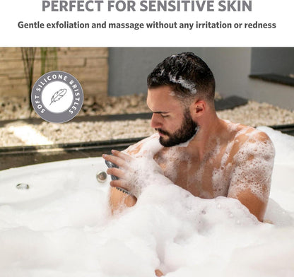 Silikon Duschbürste für Sanftes Peeling, Body Scrubber Blattform-Grau