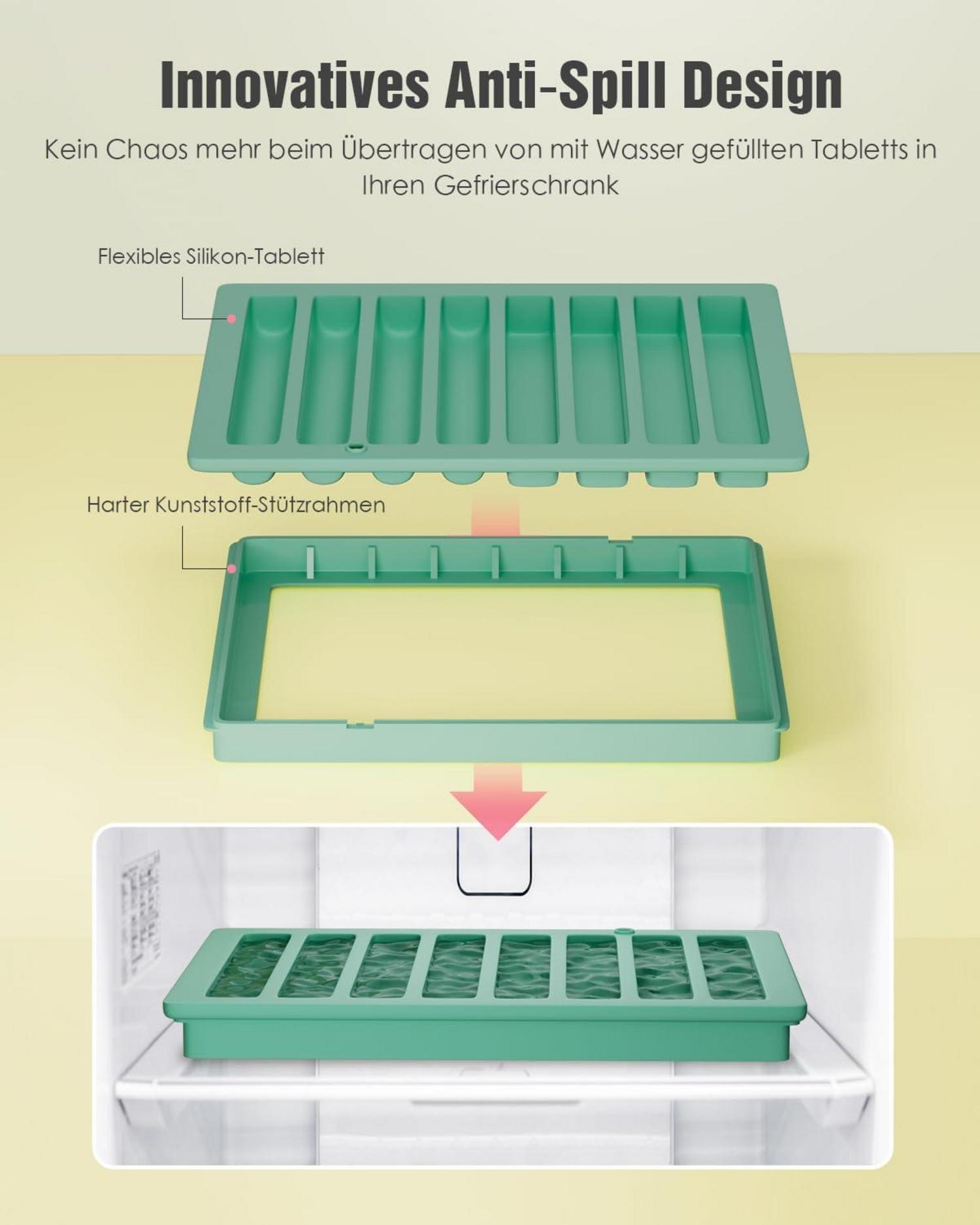 Lange Eiswürfelform für Trinkflaschen mit Unterstützungsrahmen