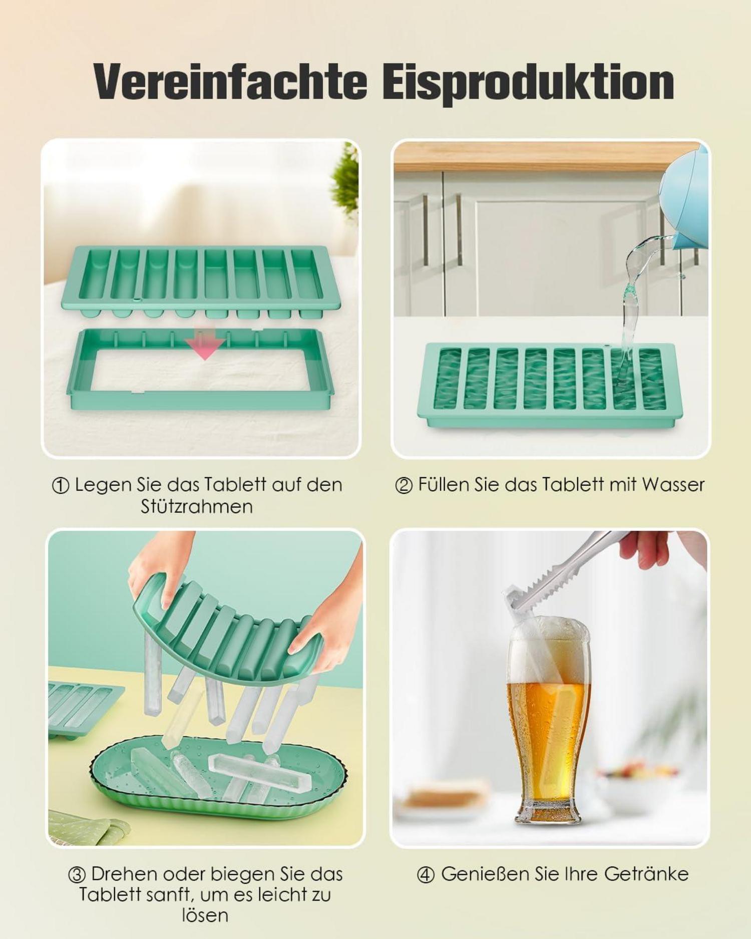 Eiswürfelform für Trinkflaschen - Silikon, 2er-Set, 8 lange Stäbe, 16 Würfel