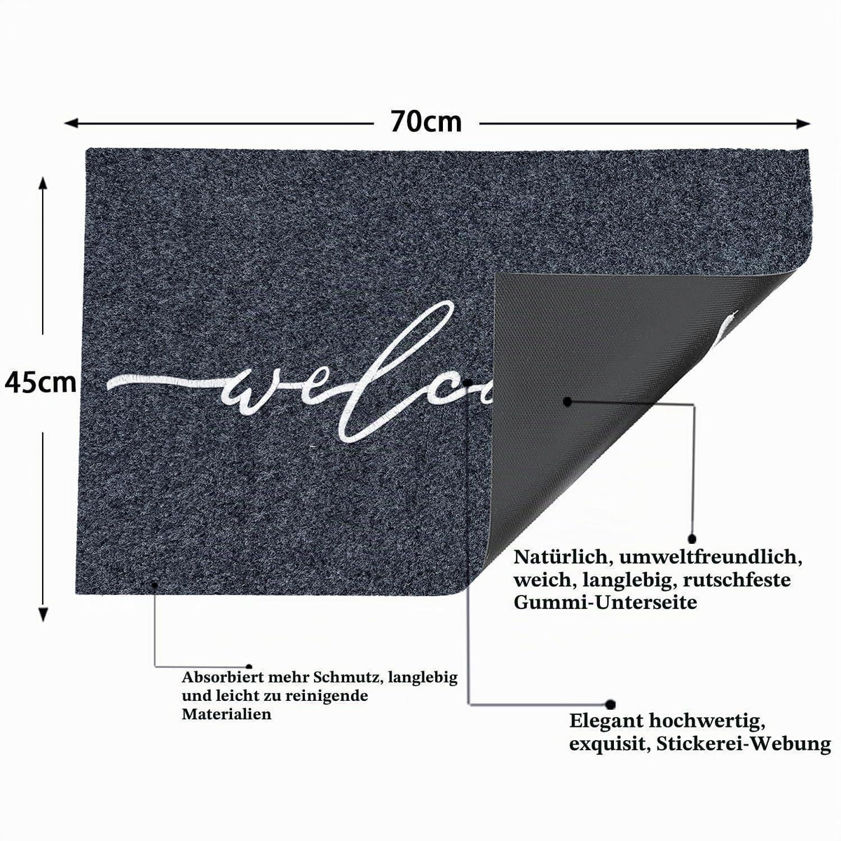 Fußmatte Grau 70x45 cm – Anti-Rutsch & Schmutzabsorbierend