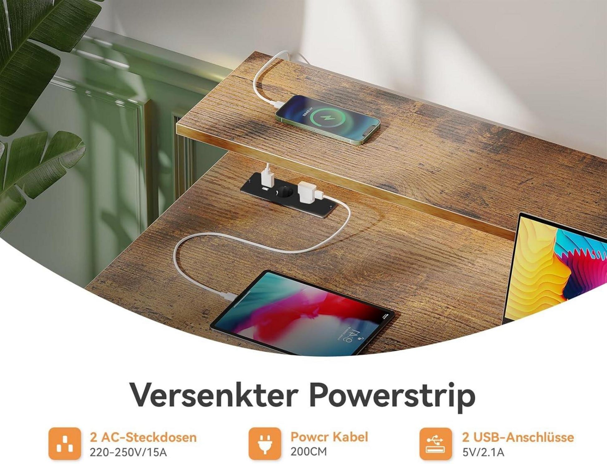 ODK Schreibtisch mit 4 Schubladen, Computertisch, Gaming Tisch, Braun 140x52x92cm