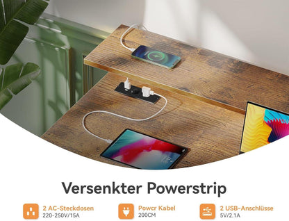 ODK Schreibtisch mit 4 Schubladen, Computertisch, Gaming Tisch, Braun 140x52x92cm