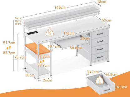 Schreibtisch mit 4 Schubladen, 2 Steckdosen, USB