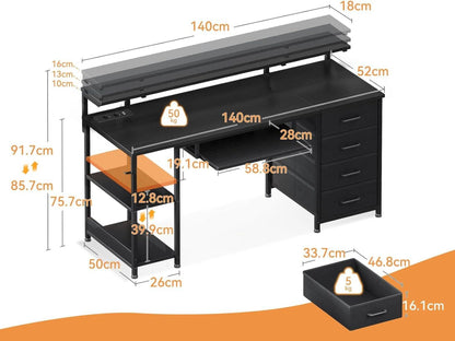 Schreibtisch mit 4 Schubladen und USB-Ladeanschluss