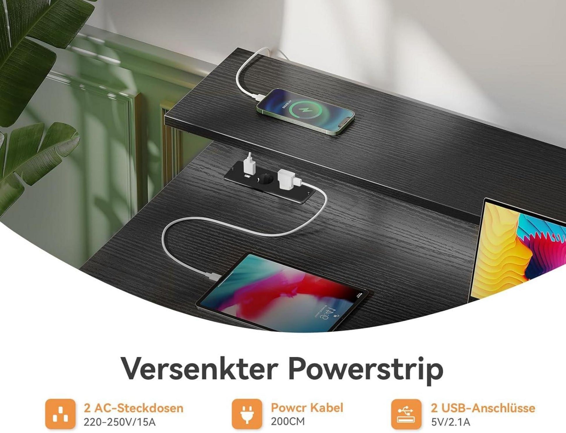 ODK Schreibtisch mit 4 Schubladen und USB Ladeanschluss - Schwarz - 140x52x92cm