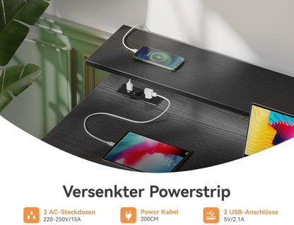 ODK Schreibtisch mit 4 Schubladen und USB Ladeanschluss - Schwarz - 140x52x92cm