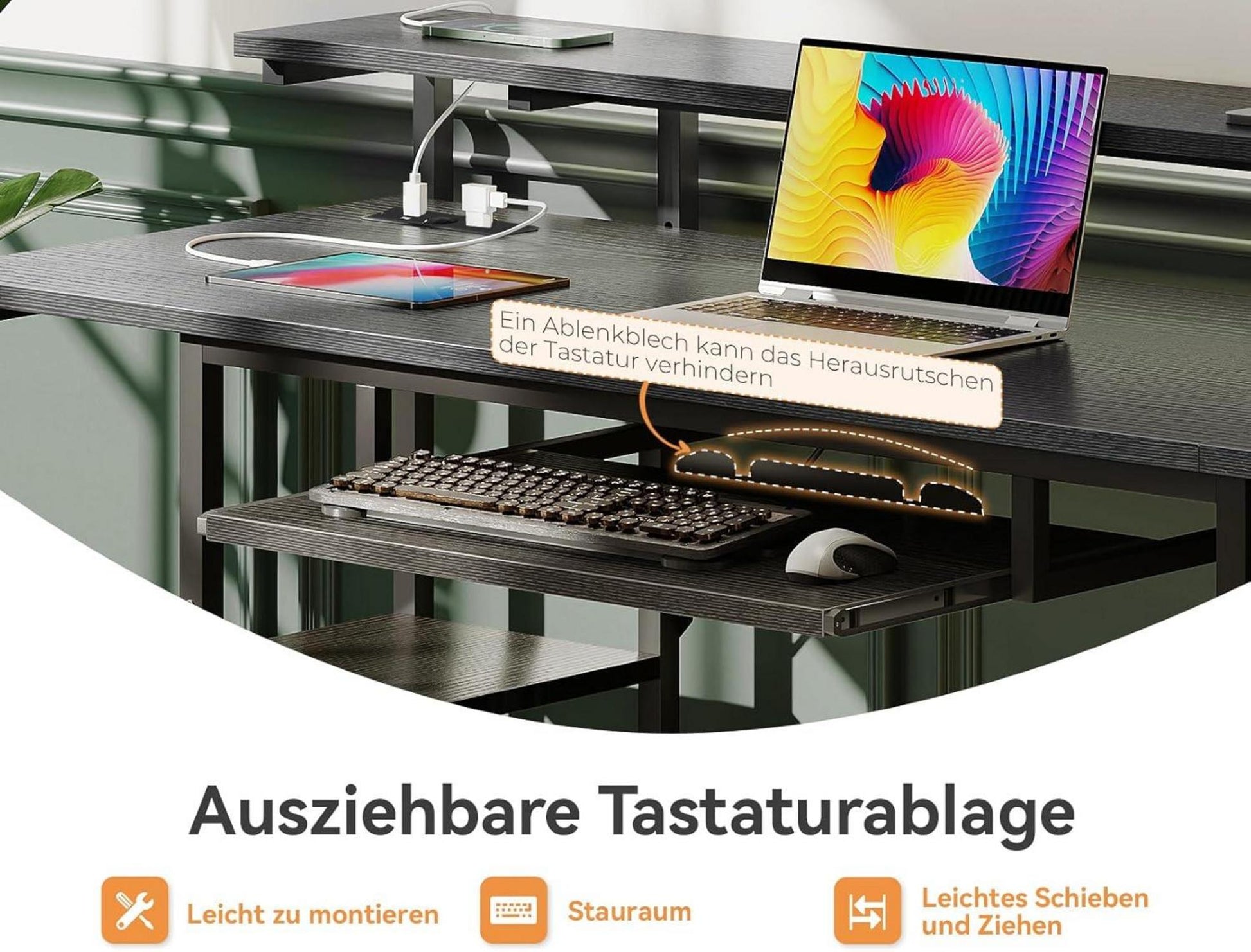 Schreibtisch mit 4 Schubladen und USB Ladeanschluss, Gaming Tisch für