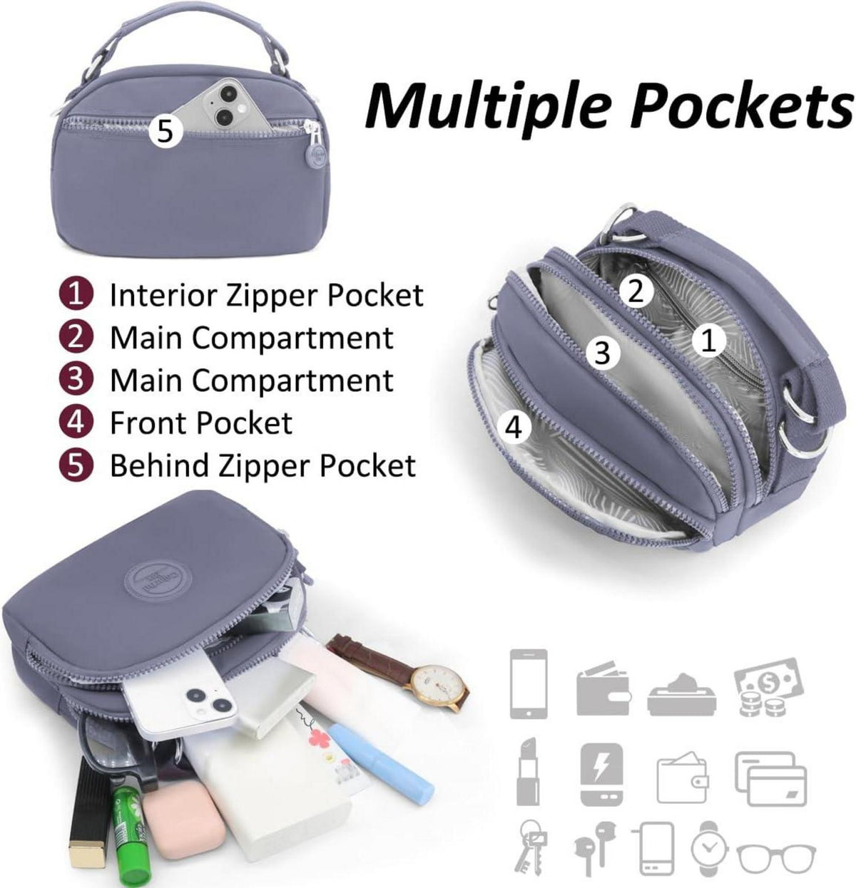 Kleine Umhängetasche Damen Wasserdicht Nylon Crossbody Bag