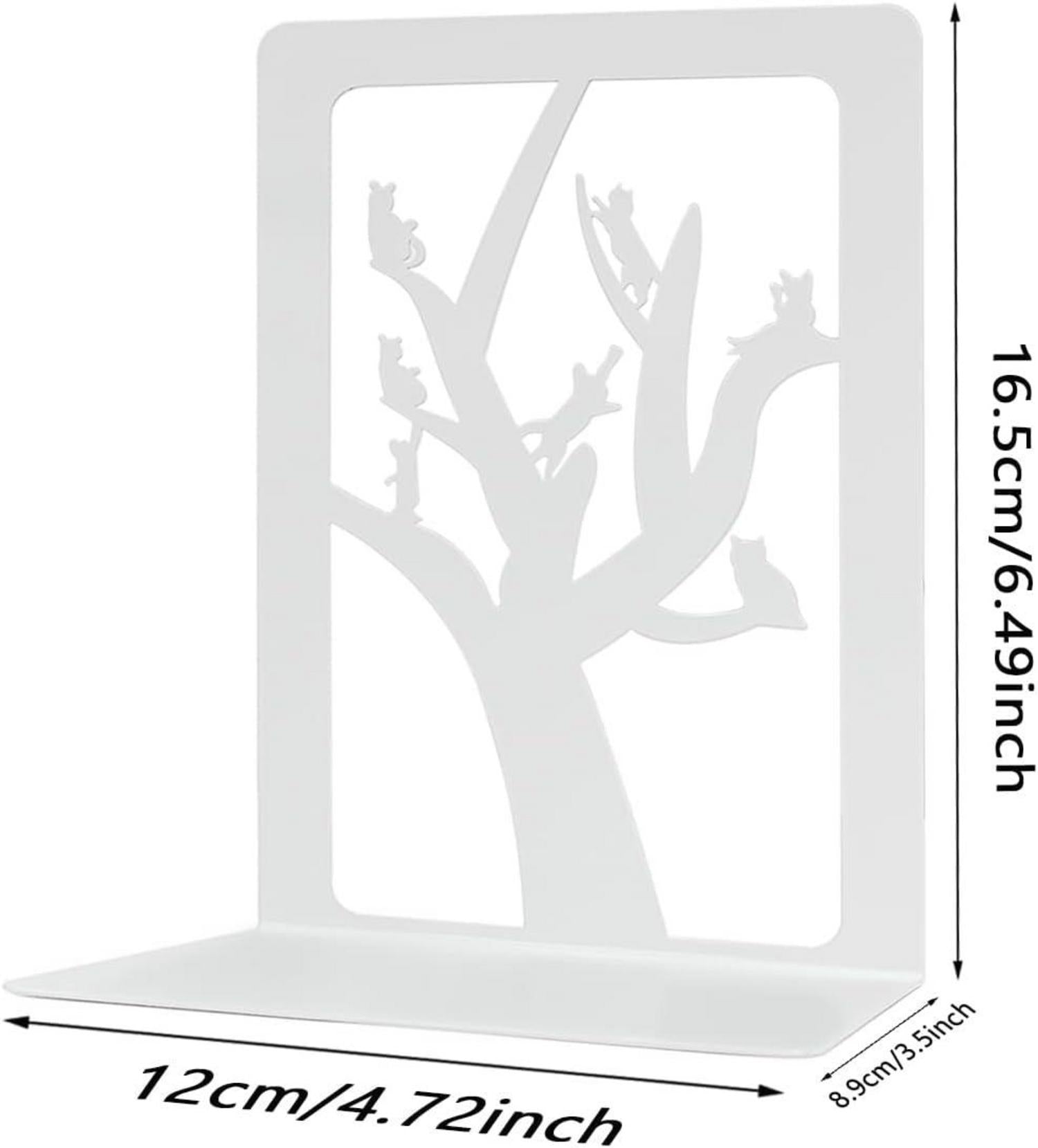 Qualsen Bücherstützen Baum und Katze Weiß 2 Paar