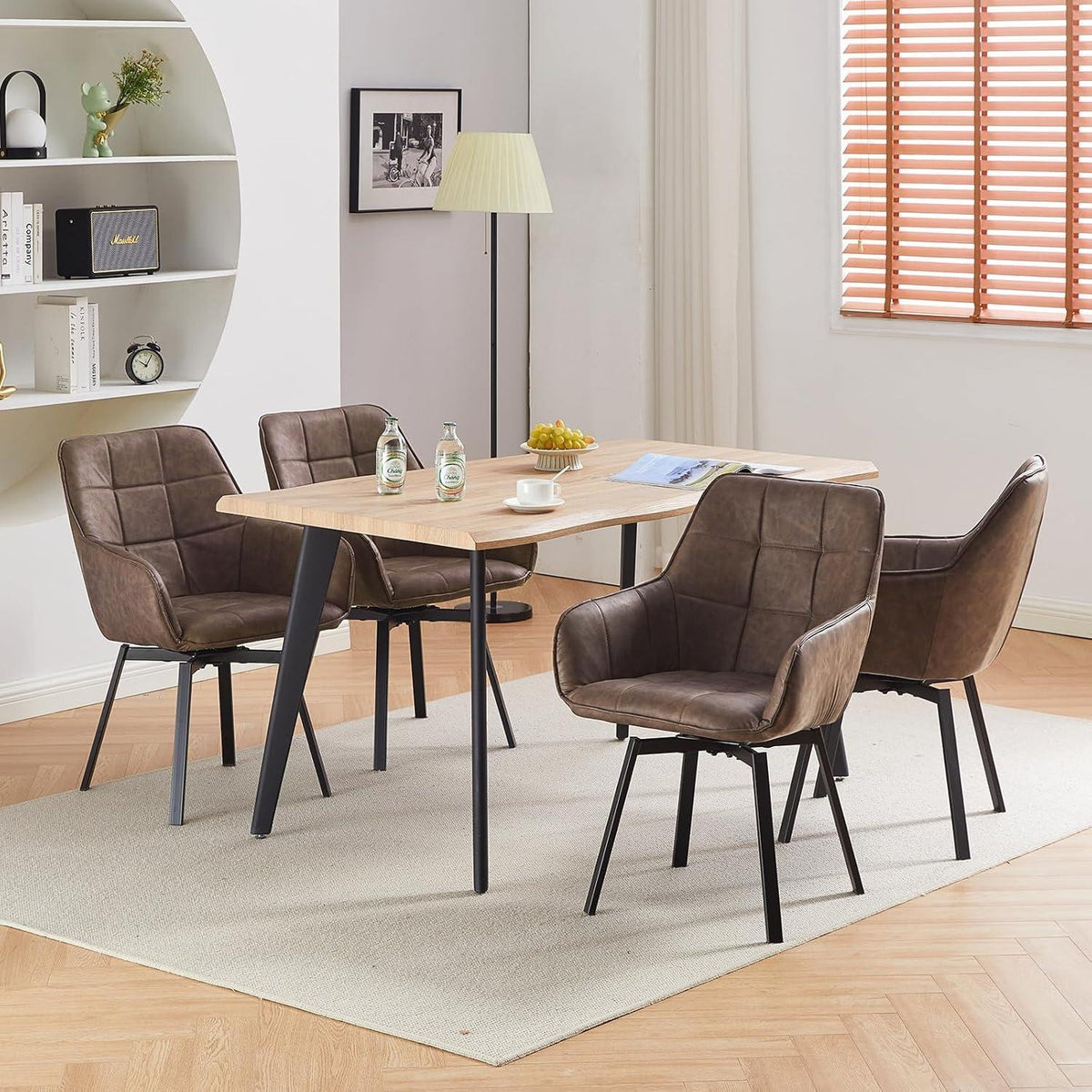 Drehbarer Esszimmerstuhl Set 6er – Braun, Armlehne in Lederoptik