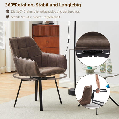Drehbare Esszimmerstühle 2er Set Braun in Lederoptik