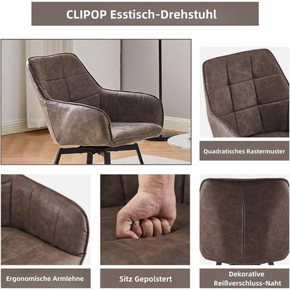 Drehbarer Esszimmerstuhl Set 4er – Braun, Armlehne in Lederoptik