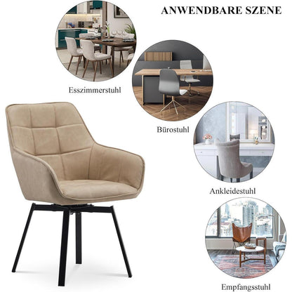 Drehbarer Esszimmerstuhl Set 6er – Beige in Lederoptik
