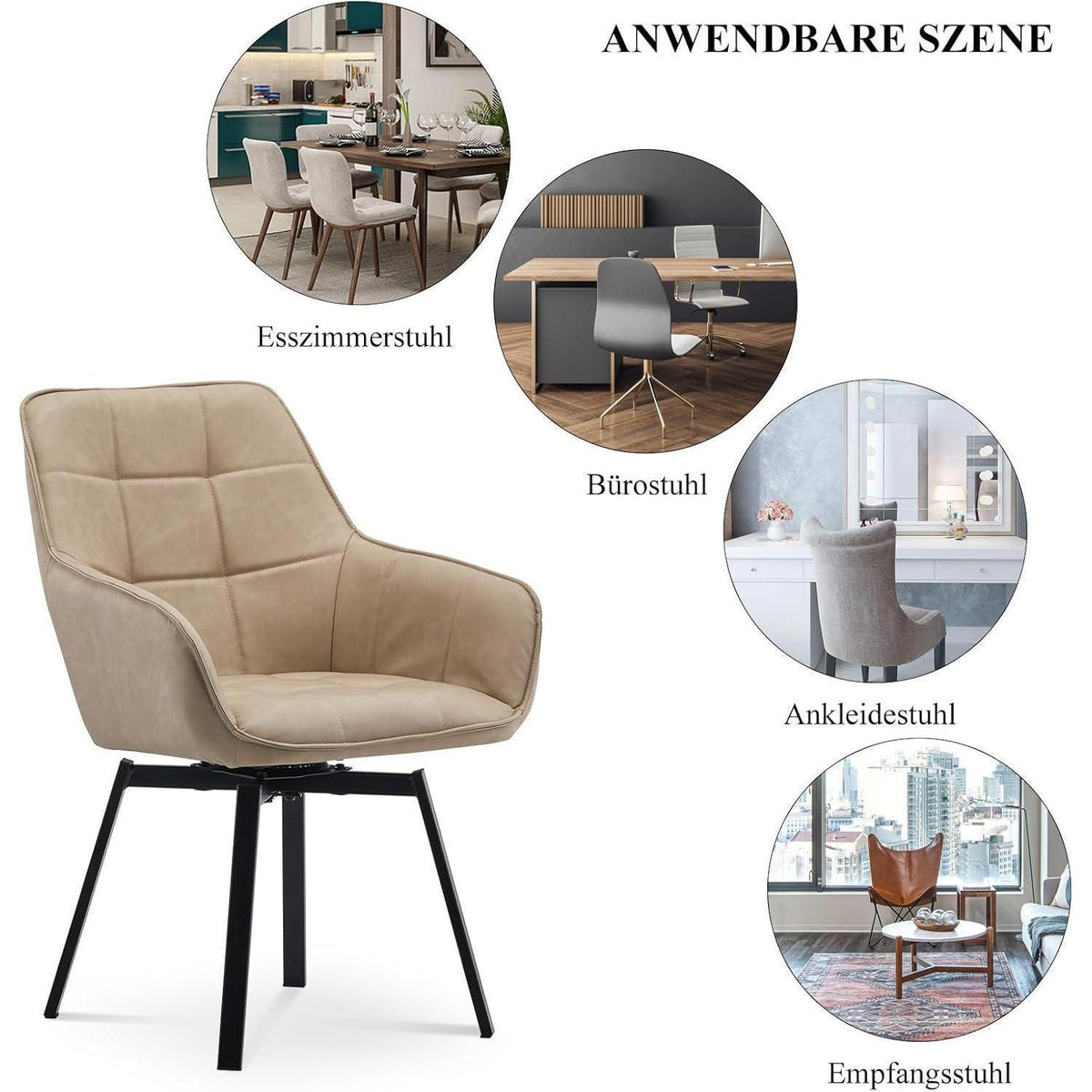 Drehbarer Esszimmerstuhl Set 2er Beige in Lederoptik