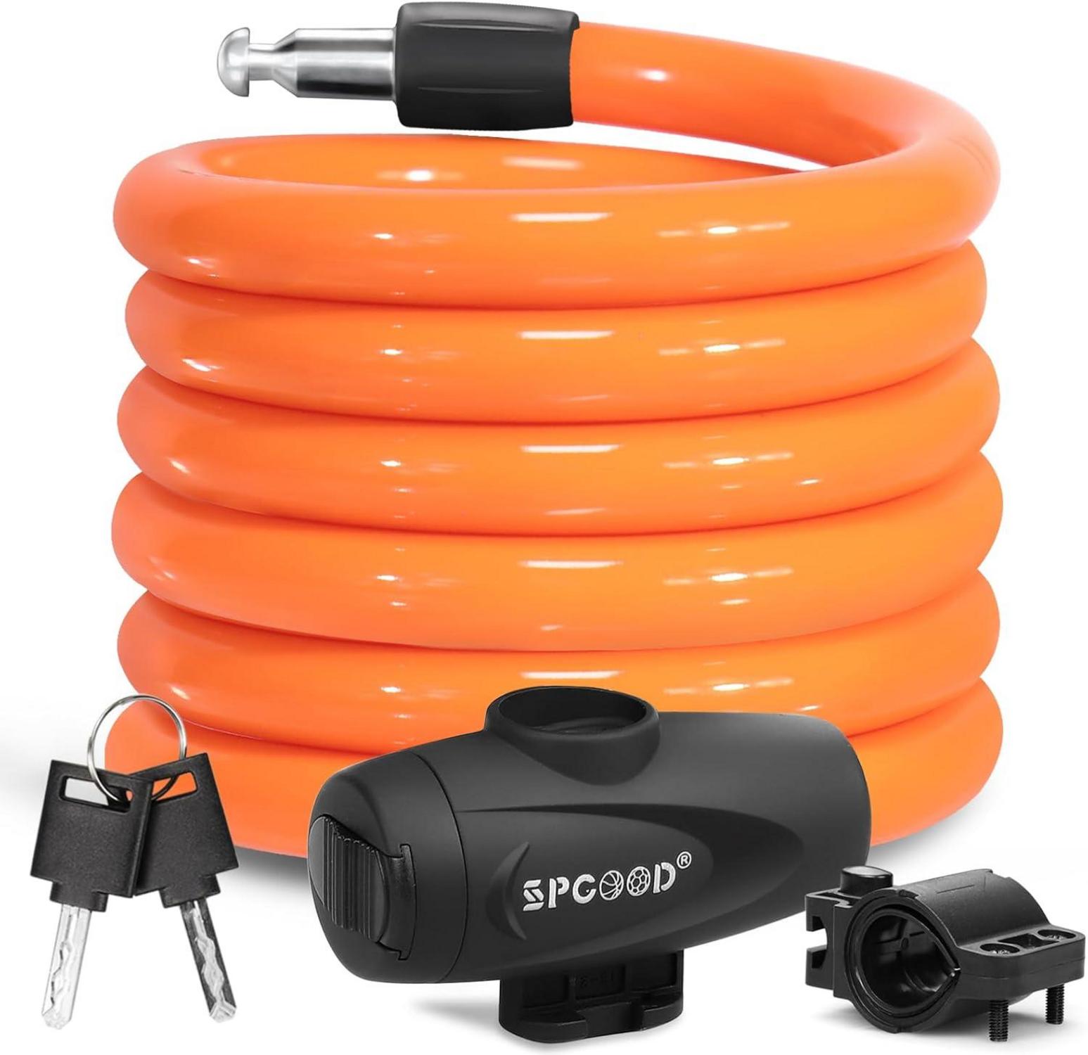 Fahrradschloss 120cm Spiralkabelschloss Schlüssel Orange
