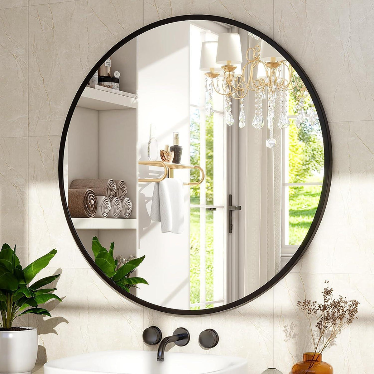 Rechteckiger Wandspiegel Schwarz – Moderner Bad- & Wohnzimmer Spiegel