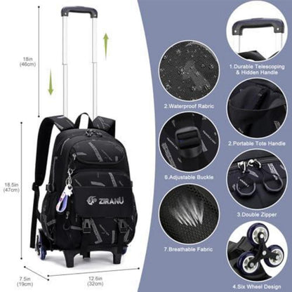 Rucksack mit Rollen für Jungen – Schulrucksack Trolley 32x20x46cm Schwarz