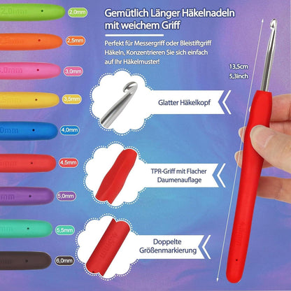 Tragbares Häkelset für Anfänger mit 15 Wolle und Zubehör, Schwarz