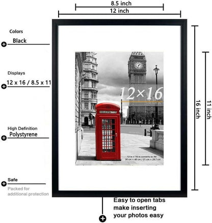 Schwarze Bilderrahmen 30x40 cm Passepartout 8,5x11 Wandmontage 3er Set