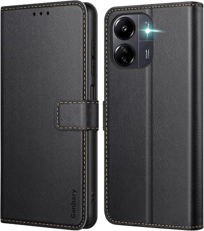 Leder Handyhülle mit Kartenschlitzen für Xiaomi Redmi 13C - Schwarz