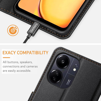 Leder Handyhülle Xiaomi Redmi 13C Poco C65 Schwarz Magnet Standfunktion