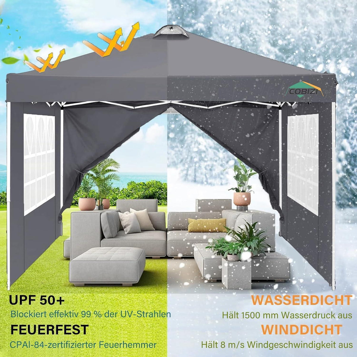 3x3m Faltpavillon wasserdicht & winterfest mit Seitenteilen