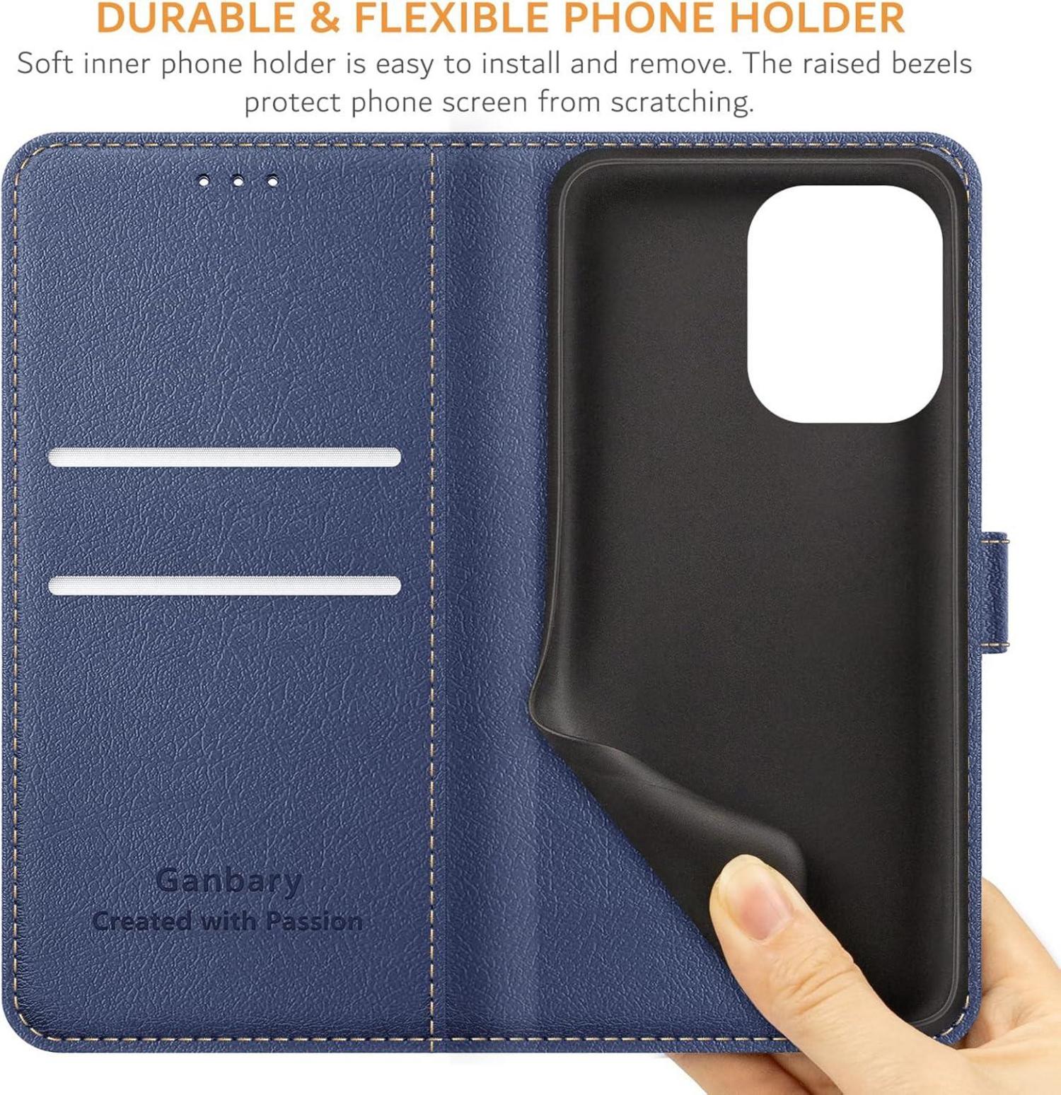 Handyhülle Xiaomi Redmi 13C Leder Klapphülle Blau mit Kartenschlitzen