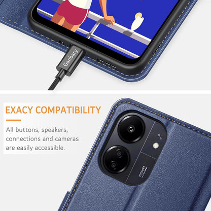 Handyhülle Xiaomi Redmi 13C Leder Klapphülle Blau Magnet Standfunktion